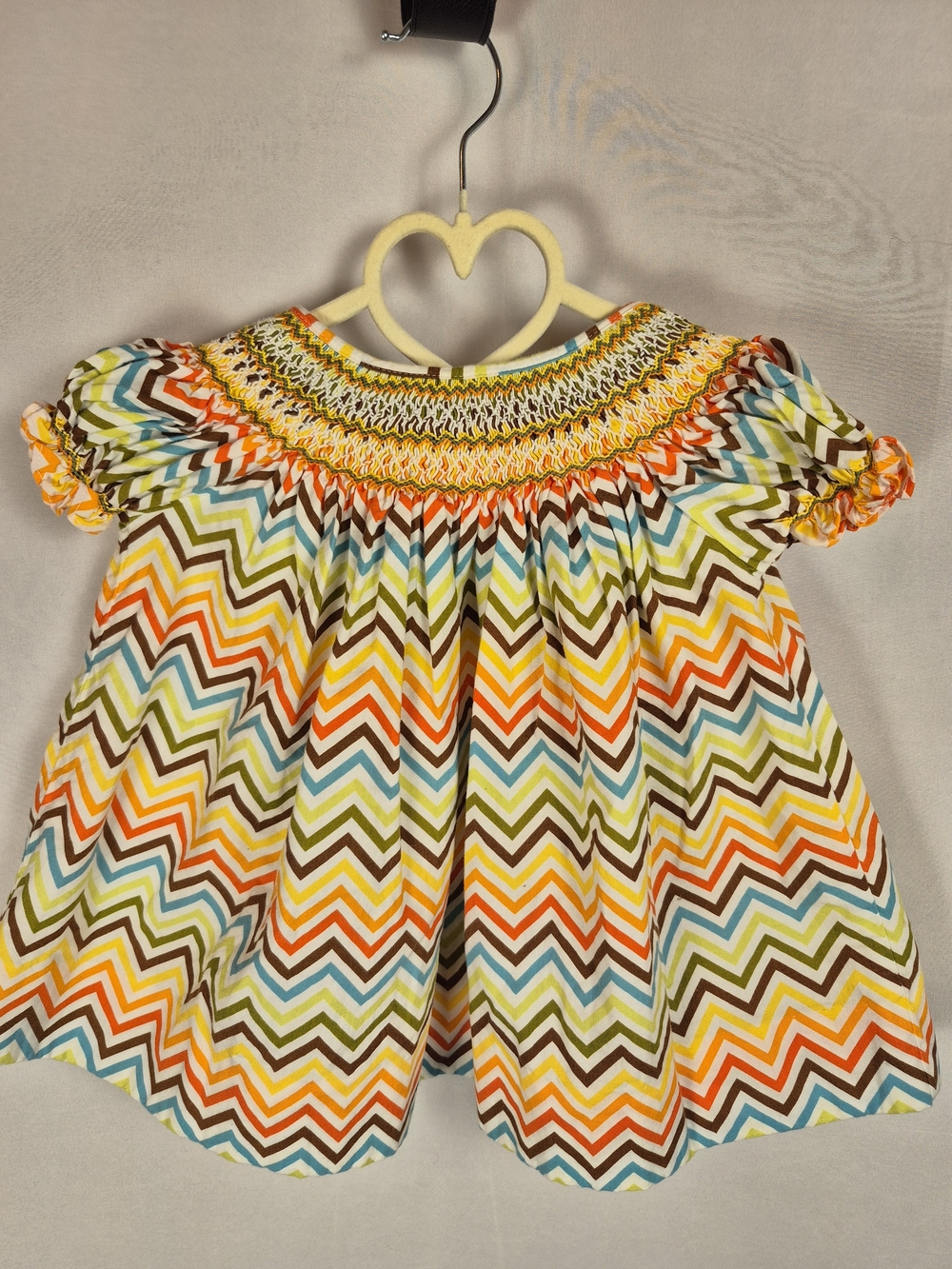 Royal Child Smocked Chevron Short-Sleeve Dress in Multicolor Size 3m 100% Cotton